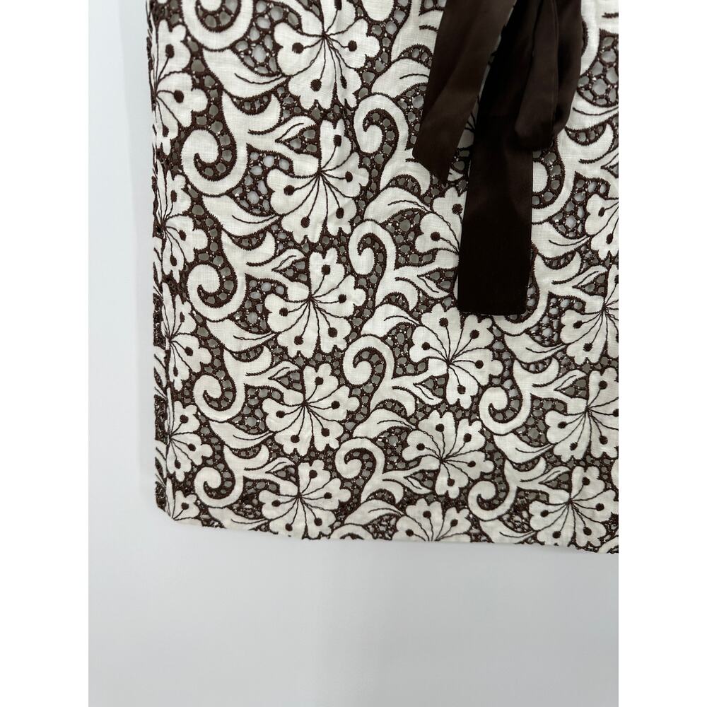 Cynthia Cynthia Steffe Brown White Linen Cotton Embroidered Knee Length Skirt 6 - Picture 3 of 7